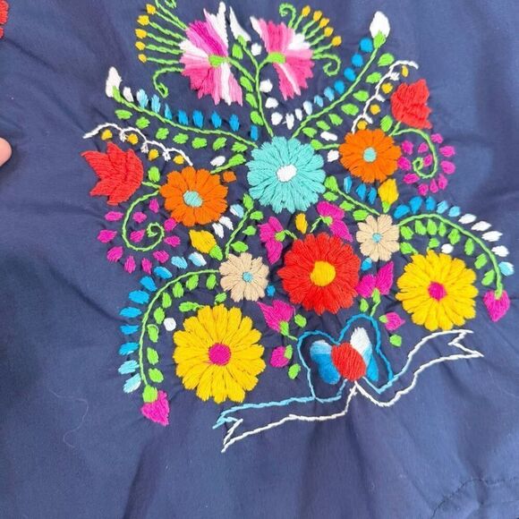 Erica Maree Mini Dress Womens Medium Blue Floral Embroidered Mexican Sleeveless - Picture 2 of 7